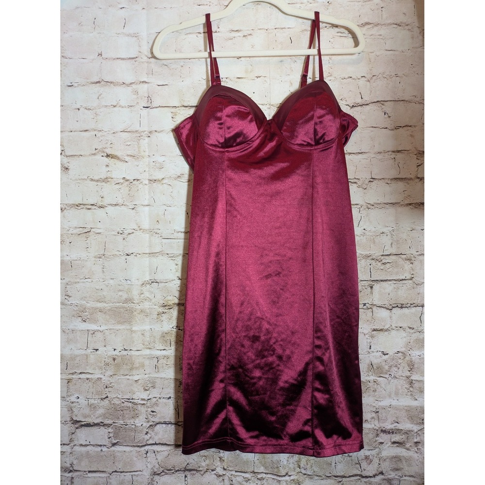 Charlotte Russe Mini Dress Medium Burgundy Satin Cupped Corset Bust Slip Dress